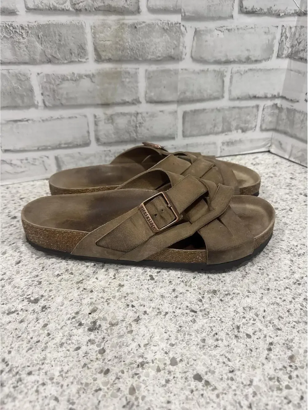Birkenstock Lugano Tan Suede Cross-Strap Unisex Sandals, Size 43